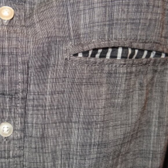 First Wave Long Sleeve Button Down Gray & Black Shirt w/Front Pocket - Picture 6 of 9